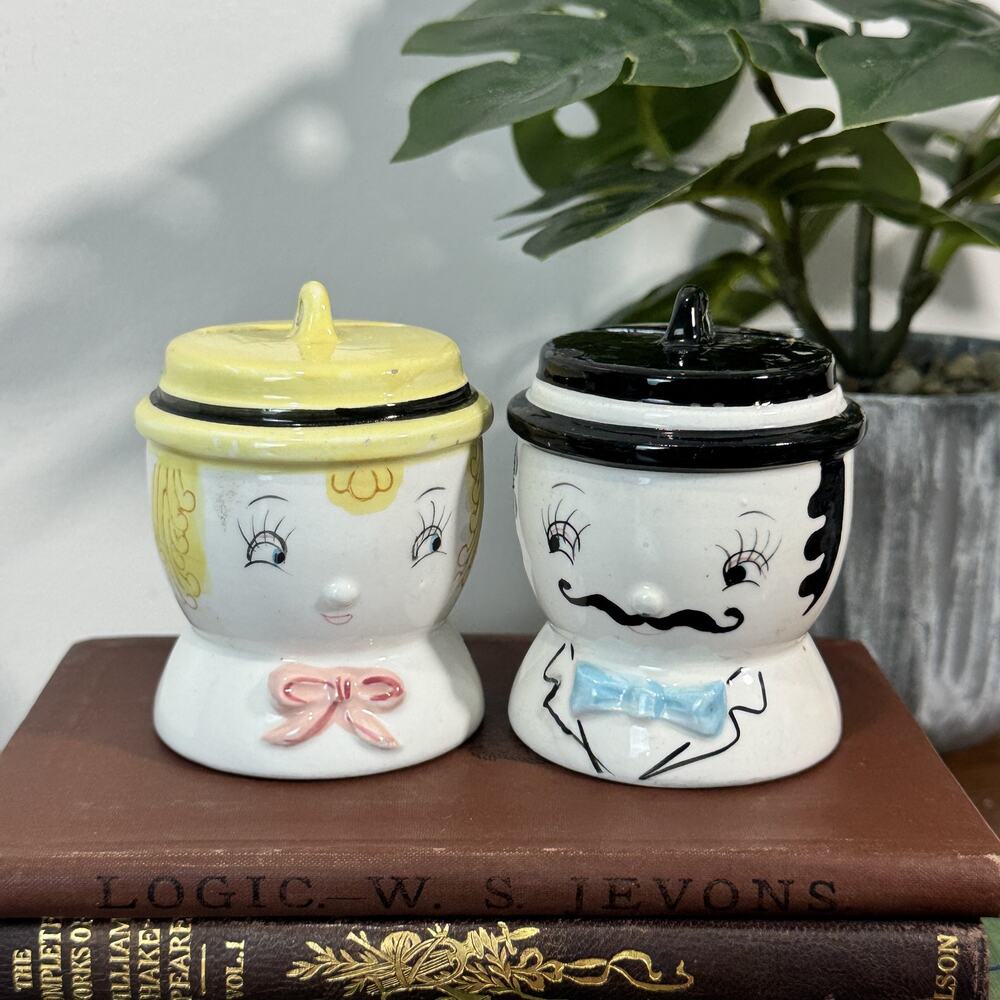 Vintage Ceramic Mr & Mrs Couple Piggy Banks Man Woman Coin Bank Set Retro